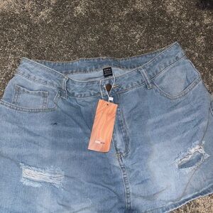 Light Blue Distressed Denim Skirt